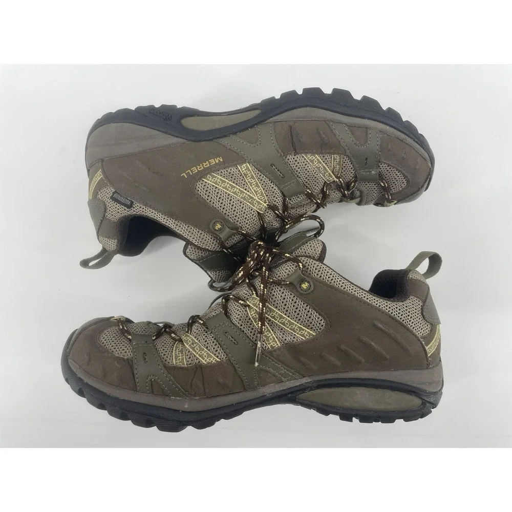 Merrell  Hiking Shoes Womens 9.5 Brindle Brown Waterproof Vibram Low Top J52410